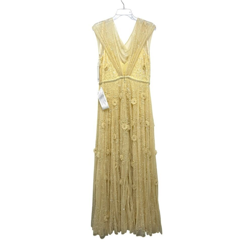 Mac Duggal 3D Floral Beaded Illusion Neck Formal Gown Maxi Dress Yellow 10 NWT - Picture 8 of 10